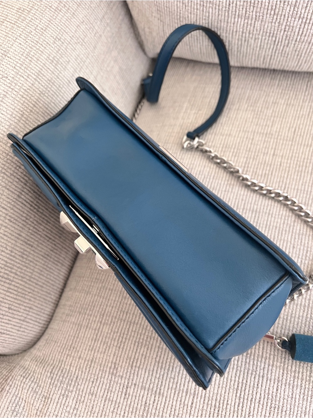 Rebecca Minkoff Love Teal Blue Quilted Suede Chain Crossbody Bag - Picture 5 of 7